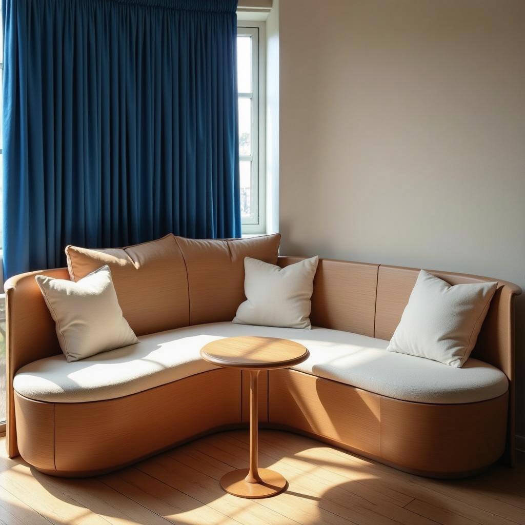 An elegant interior scene featuring a stylish corner sofa with plush cushions in a modern setting