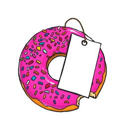 A vibrant pink doughnut with a wide bite mark, generously adorned with a multitude of colorful sprinkles