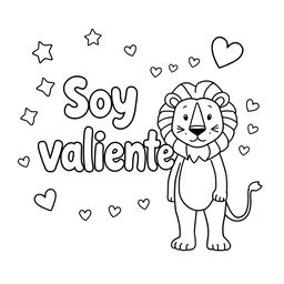 A simple, kid-friendly coloring page featuring the phrase 'Soy valiente' prominently in the center with large, bold letters