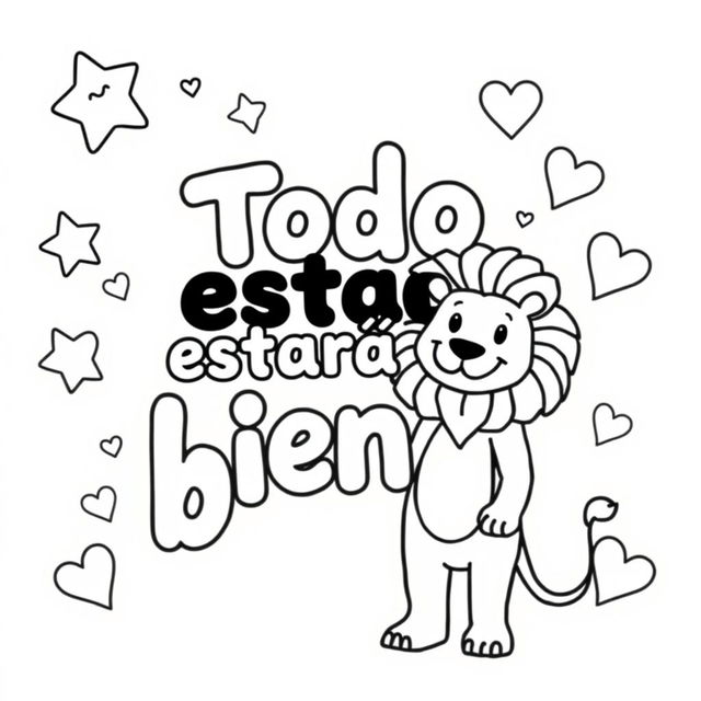 A simple, kid-friendly coloring page featuring the phrase 'Todo estará bien' prominently in the center with large, bold letters