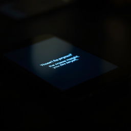 A close-up view of a modern smartphone displaying a mysterious message on the screen