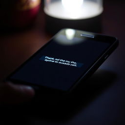 A close-up view of a modern smartphone displaying a mysterious message on the screen