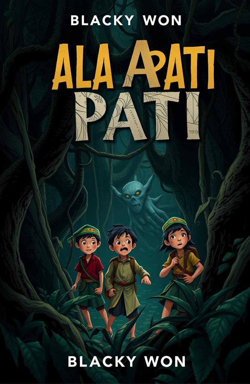 A captivating book cover for 'ALAS PATI' by Blacky Won, set in a dark, mysterious jungle