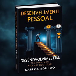 A captivating book cover for 'Desenvolvimento Pessoal: Os Pilares para o Sucesso' by Carlos Eduardo, featuring a dark, motivational design