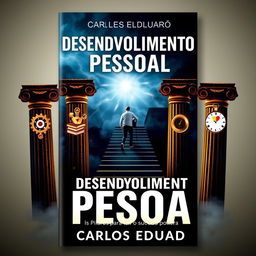 A captivating book cover for 'Desenvolvimento Pessoal: Os Pilares para o Sucesso' by Carlos Eduardo, featuring a dark, motivational design