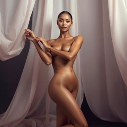 A stunning, ethereal figure reminiscent of a supermodel with features similar to Zendaya, posed in an elegant and artistic manner, celebrating beauty and form