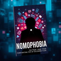 A book cover design focusing on the theme of nomophobia, the fear of being without one's smartphone