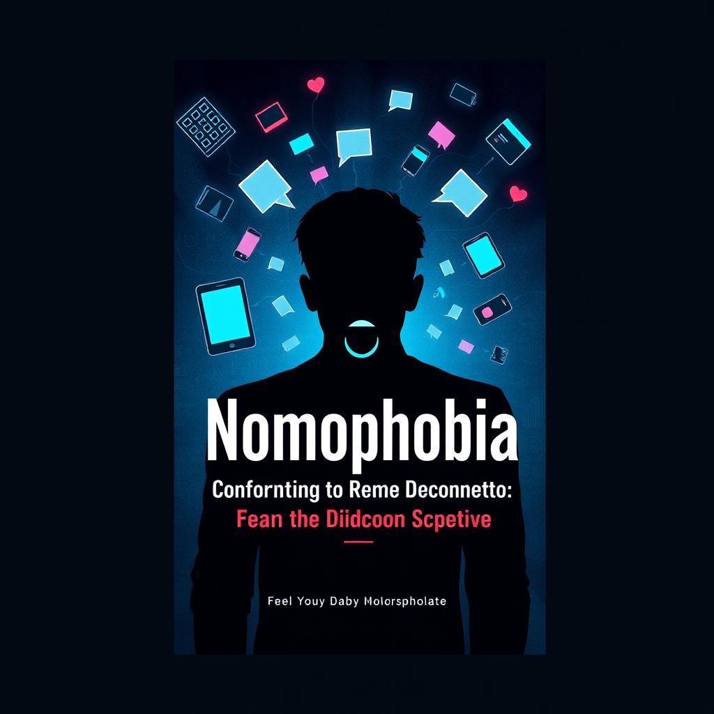 A book cover design focusing on the theme of nomophobia, the fear of being without one's smartphone