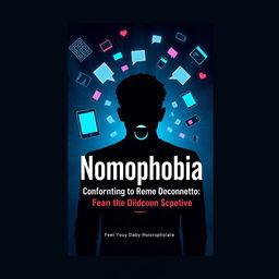 A book cover design focusing on the theme of nomophobia, the fear of being without one's smartphone