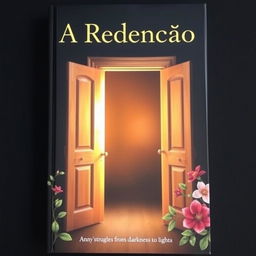 A book cover titled 'A Redenção', featuring an open door with a warm, inviting glow radiating through the crack