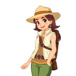 A woman character with real proportions, designed in a simplified OverWorld pixel art style for a Pokémon game