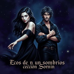 A mesmerizing book cover for 'Ecos de um Coração Sombrios', embodying a dark romance theme with an enchanting visual appeal