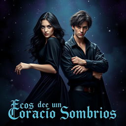 A mesmerizing book cover for 'Ecos de um Coração Sombrios', embodying a dark romance theme with an enchanting visual appeal