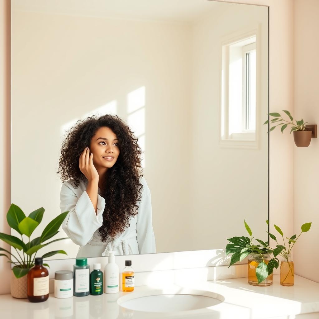 A beautiful young woman with curly hair showcasing her new hair routine