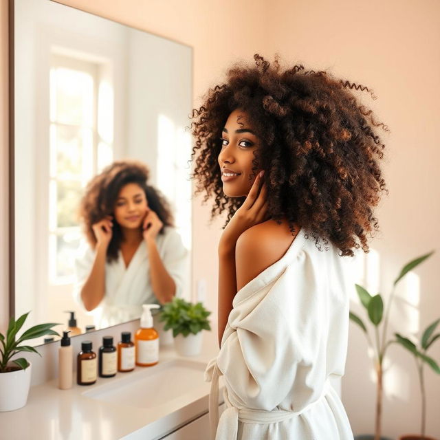 A beautiful young woman with curly hair showcasing her new hair routine