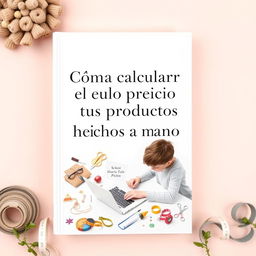 A minimalist book cover design featuring the title 'Cómo calcular el precio de tus productos hechos a mano' in elegant, modern typography