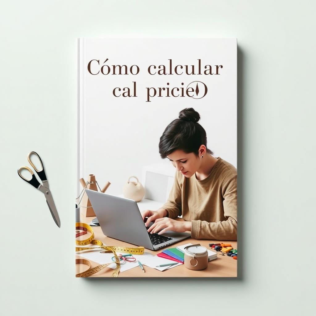 A minimalist book cover design featuring the title 'Cómo calcular el precio de tus productos hechos a mano' in elegant, modern typography