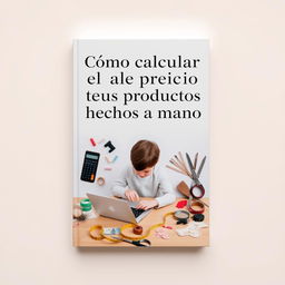 A minimalist book cover design featuring the title 'Cómo calcular el precio de tus productos hechos a mano' in elegant, modern typography