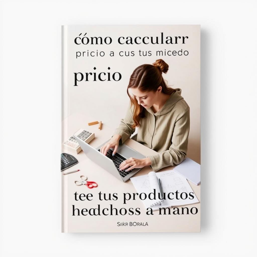 A minimalist book cover design featuring the title 'Cómo calcular el precio de tus productos hechos a mano' in stylish, modern typography