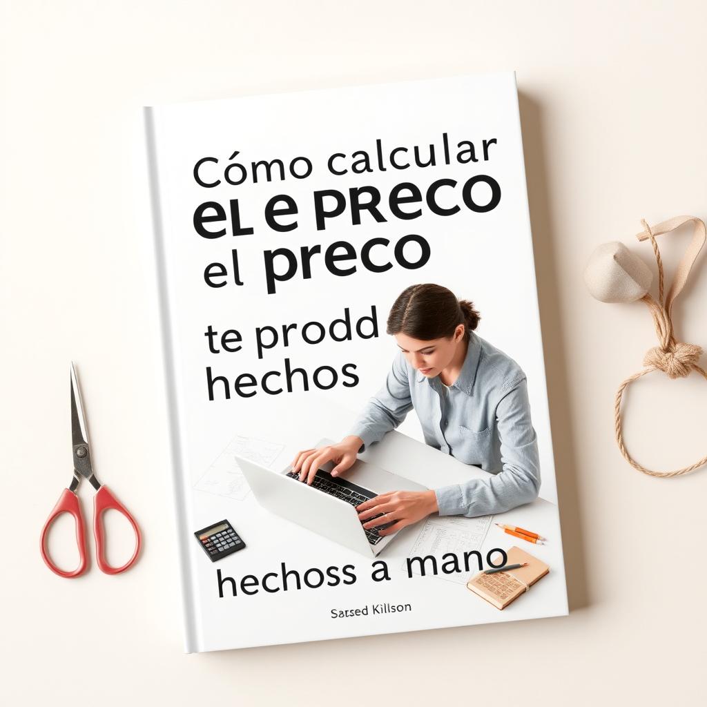 A minimalist book cover design featuring the title 'Cómo calcular el precio de tus productos hechos a mano' in stylish, modern typography