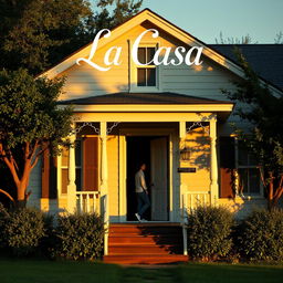 A charming house with a welcoming facade, featuring a front porch and lush greenery surrounding it