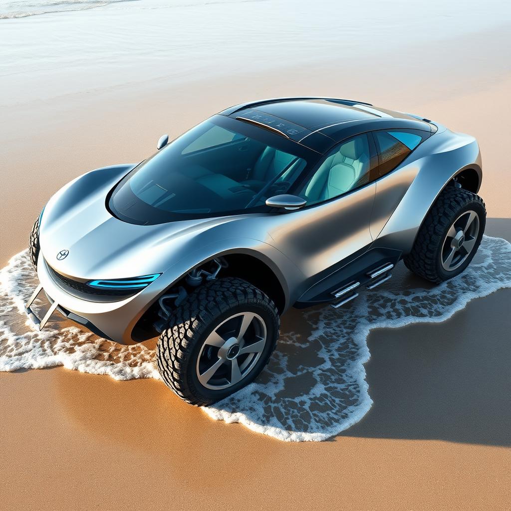 A futuristic amphibious vehicle designed for both land and water