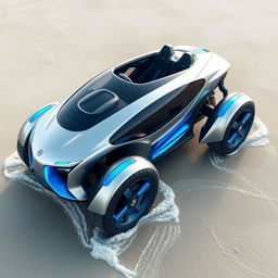 A futuristic amphibious vehicle designed for both land and water