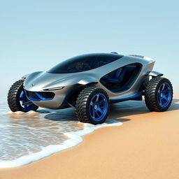 A futuristic amphibious vehicle designed for both land and water