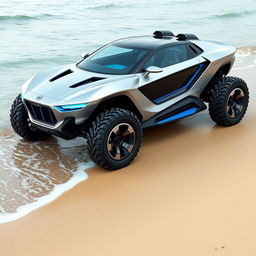 A futuristic amphibious vehicle designed for both land and water