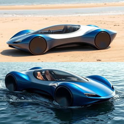 A futuristic amphibious vehicle designed for both land and water travel