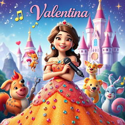 A vibrant and colorful poster in Pixar style featuring a princess named Valentina