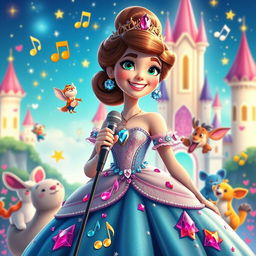 A vibrant and colorful poster in Pixar style featuring a princess named Valentina