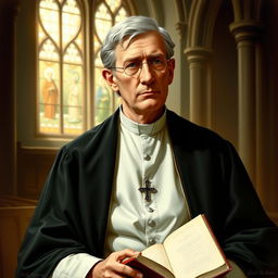 A detailed artistic representation of Cardinal John Henry Newman, depicted in a classic portrait style