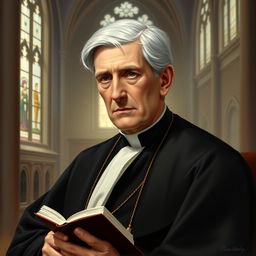 A detailed artistic representation of Cardinal John Henry Newman, depicted in a classic portrait style