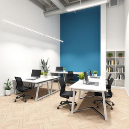 Decoración moderna y funcional para una oficina de 45m2 que incluye 6 puestos de trabajo