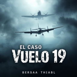 An engaging YouTube thumbnail for 'El Caso del Vuelo 19', featuring a dramatic depiction of an old military aircraft flying into a mysterious fog