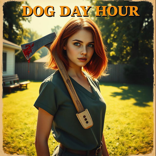 A vintage-style movie poster featuring a beautiful teenager with shoulder-length red hair, dressed in scrubs