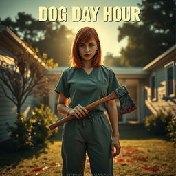 A vintage-style movie poster featuring a beautiful teenager with shoulder-length red hair, wearing scrubs