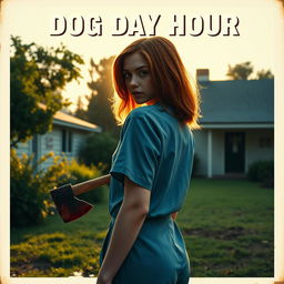 A vintage-style movie poster featuring a beautiful teenager with shoulder-length red hair, wearing scrubs