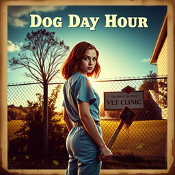 A vintage-style movie poster featuring a beautiful teenager with shoulder-length red hair, wearing scrubs