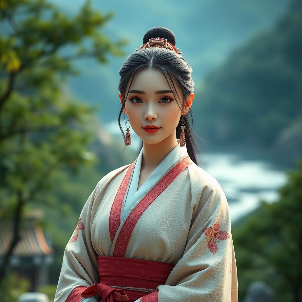 An ancient Korean woman, aged between 35-59, depicted in a charming and beautiful manner, exuding sensuality