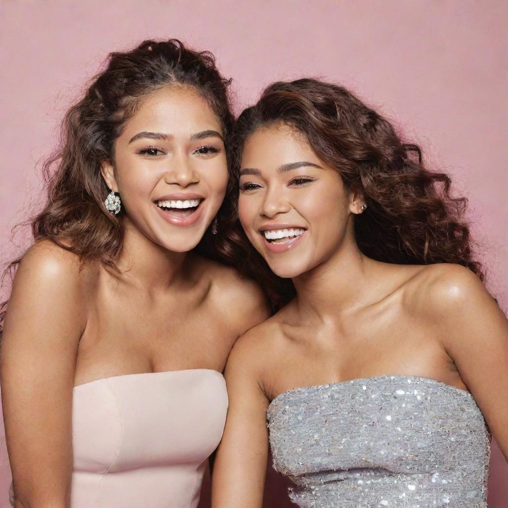 A portrait of Danna Paola and Zendaya Coleman laughing together