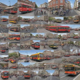 Generate a photomontage of a typical day in the life where the national language is prominently visible. The language is in use everywhere, from street signs and menus to public transportation and classroom instructions.