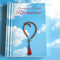 A captivating book cover design for a romance novel featuring a serene blue sky as the background