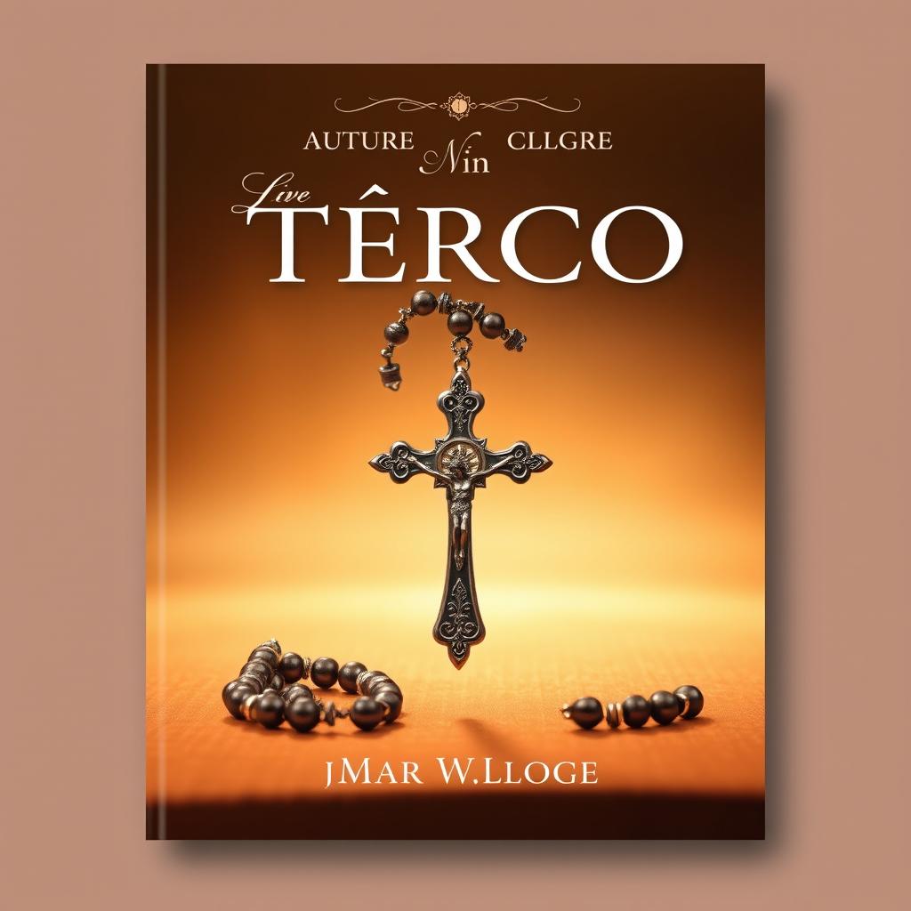 A striking book cover design featuring a beautifully detailed rosary (Terço) placed prominently in the center