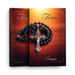 A striking book cover design featuring a beautifully detailed rosary (Terço) placed prominently in the center