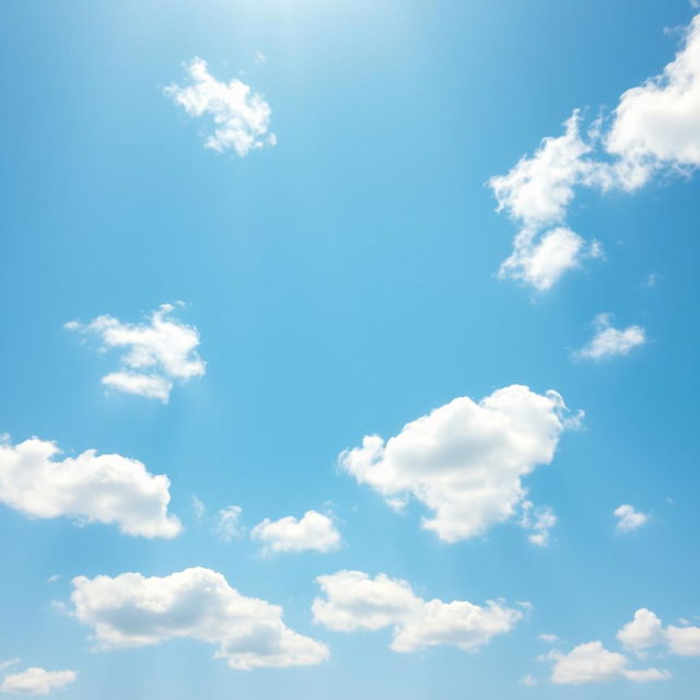 A beautiful and serene depiction of a clear blue sky, filled with soft, fluffy white clouds scattered throughout