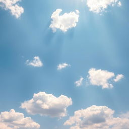 A beautiful and serene depiction of a clear blue sky, filled with soft, fluffy white clouds scattered throughout