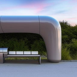 A futuristic bus stop exceeding natural concepts and norms