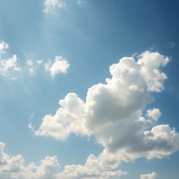 A beautiful and serene depiction of a clear blue sky, filled with soft, fluffy white clouds scattered throughout